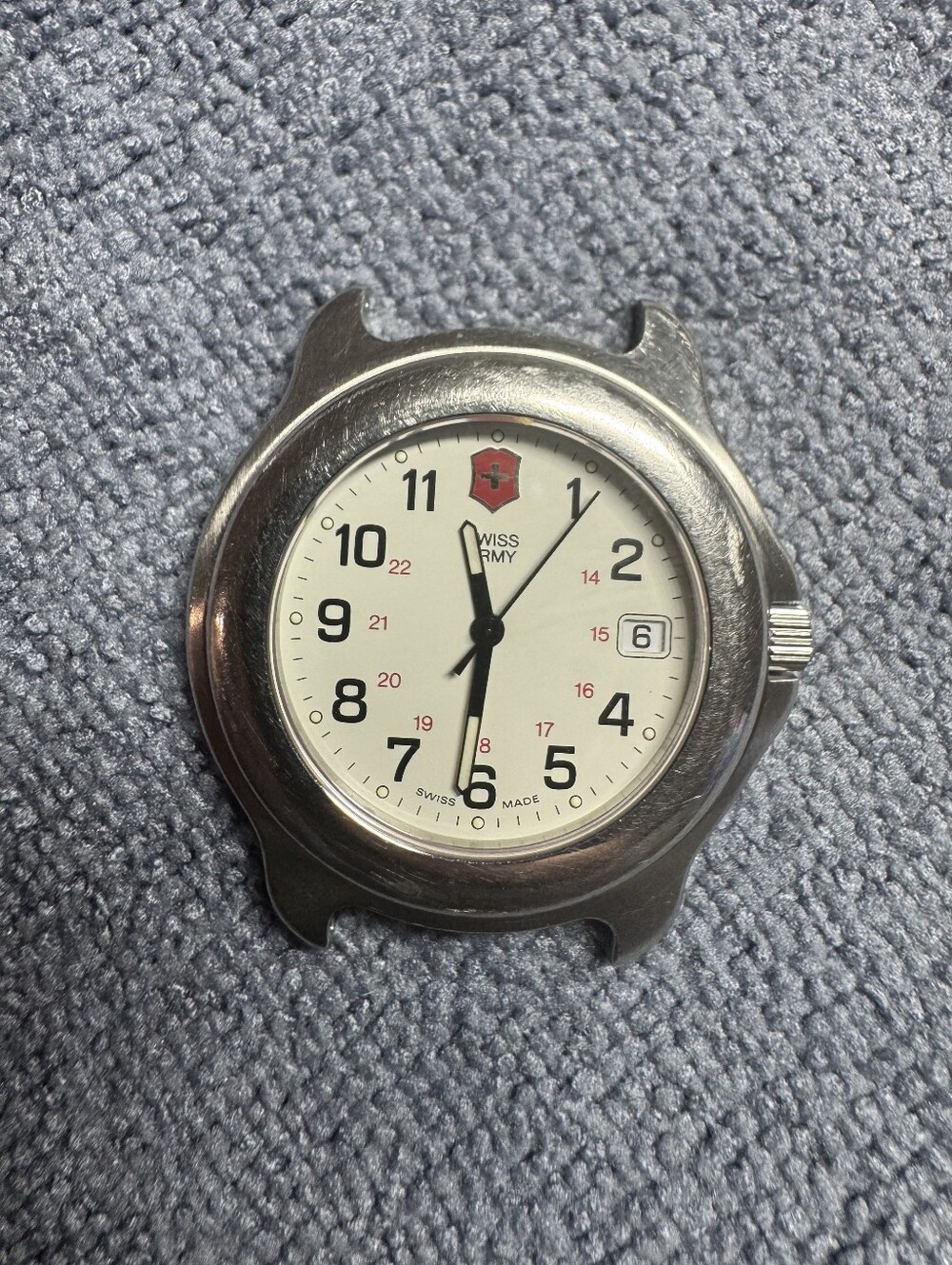 Victorinox Silver Case White Dial Swiss Army Watch Head with Red Logo
